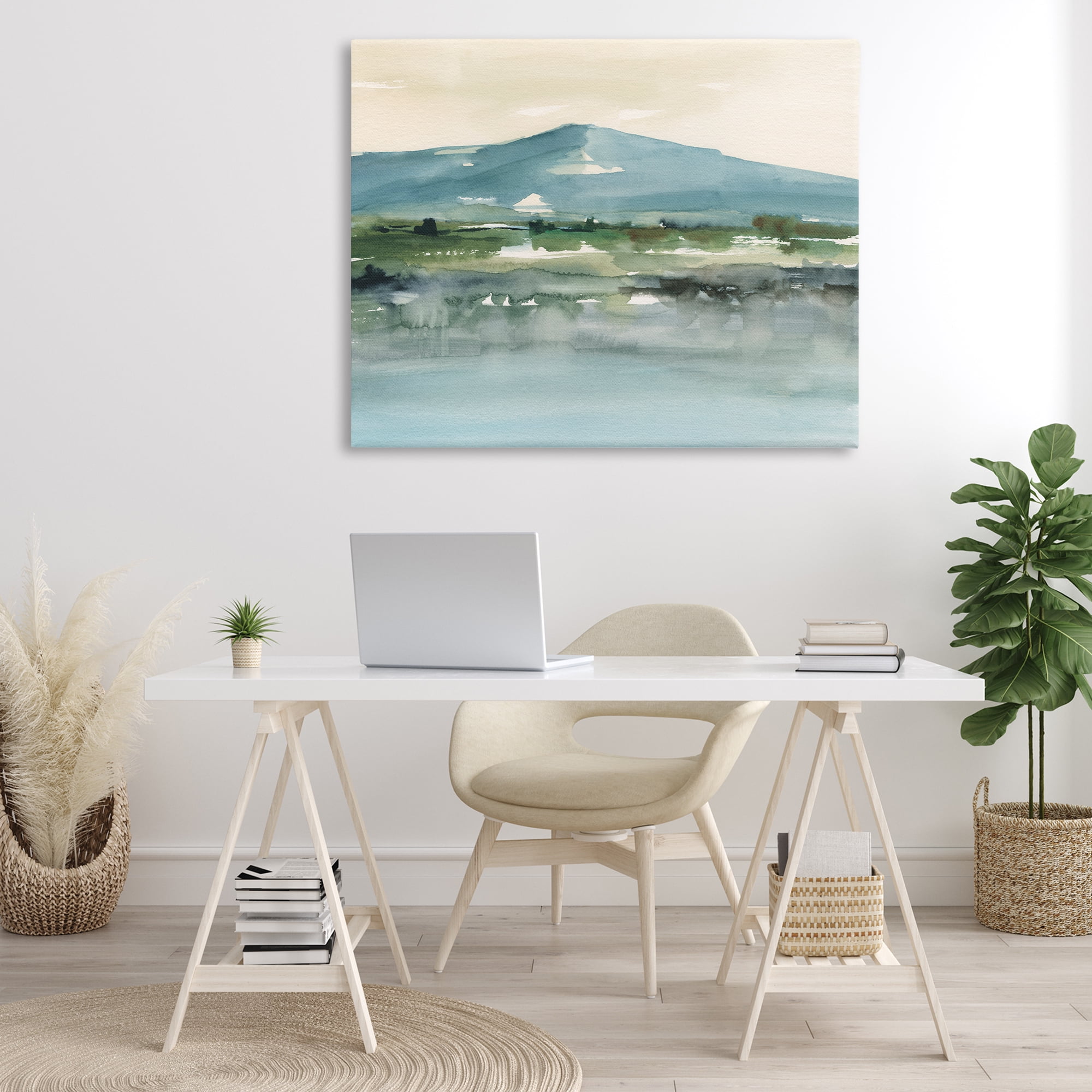 Stupell Industries Blue Mountain Watercolor Landscape & Nature Painting Wrapped Canvas Art Print Wall Art, 48 x 36