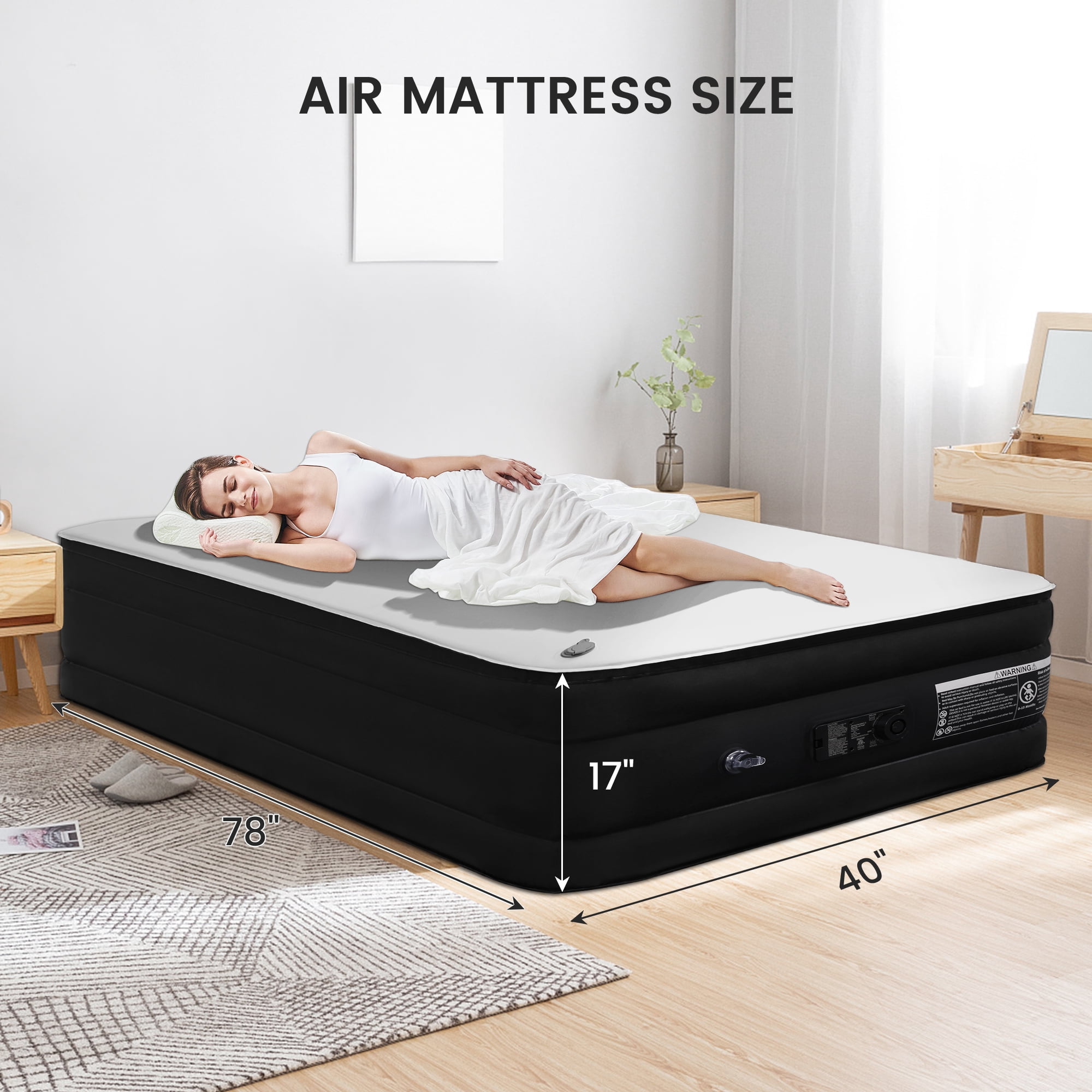 TUAREX Twin Size Air Mattress, 17" Inflatable Bed with Built-in Pump, 1 1/4" Thick Foam Topper, with Milk Fiber Cover, Coil Beam Support, Perfect for Guests & Home