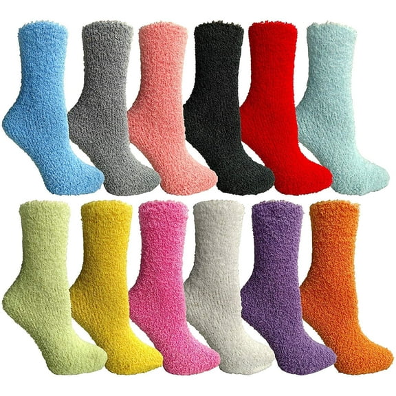 Yacht & Smith Womens Wholesale Bulk Warm And Cozy Fuzzy Socks, Colorful Winter Socks (12 Pack Assorted)