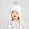 thumbnail image 3 of Boys Girls Kids' Fleece-Lined Beanie Winter Warm Earflap Hat with Pom-Pom and Drawstring, Color Block Thicken Knit Cap, 3 of 7