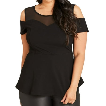 Chic Mesh - City Chic Women's Plus Mesh Illusion Peplum Top