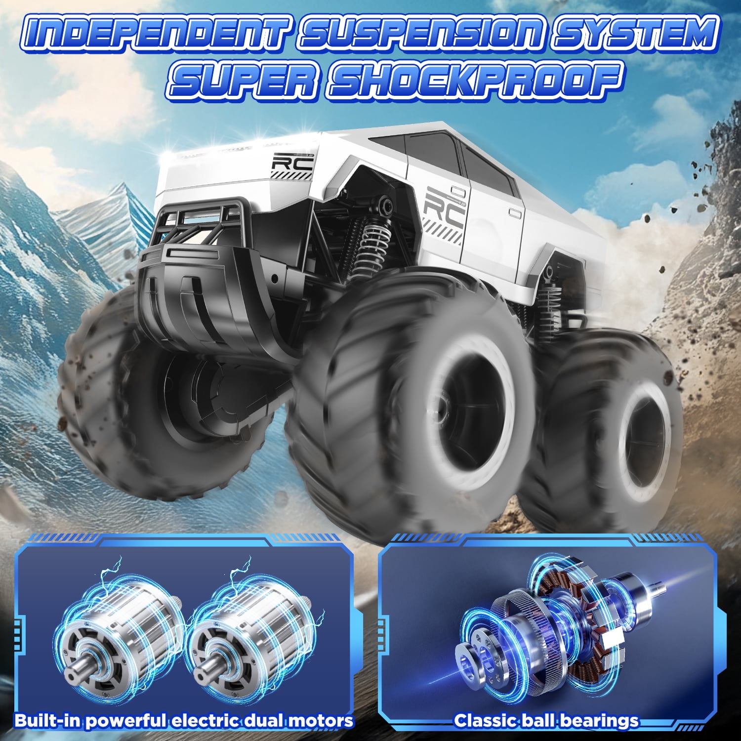 Huge Wave 1:16 RC Monster Truck, Waterproof Amphibious Remote Control Car, 2.4GHz 4WD Off-Road Stunt Car, Christmas Birthday Gift Toys for Boys & Girls Kids Ages 4-12