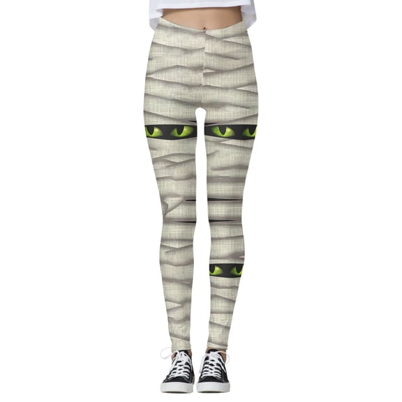 Halloween Leggings For women Mummy Green Eye Print Squat Proof Active Jogger Soft Skinny Pants