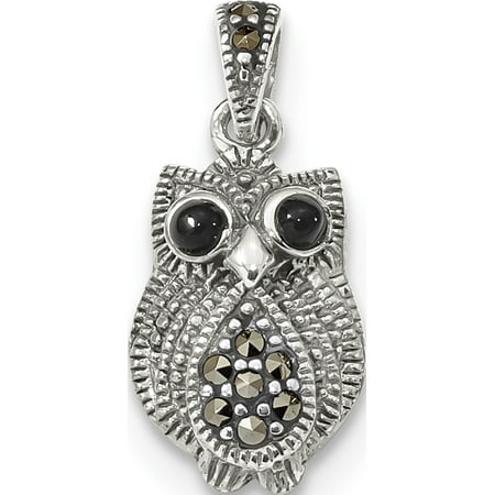 - Leslies Fine Jewelry Designer 925 Sterling Silver Marcasite & Black Agate Owl (11x15mm) Pendant Gift