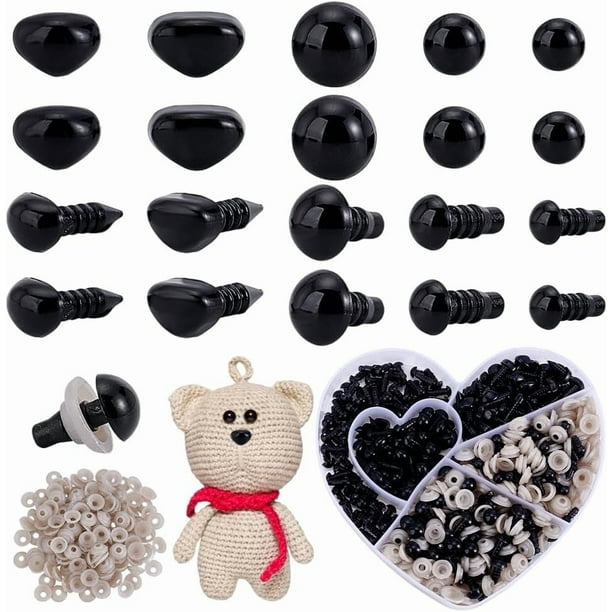 Kit de 280 piezas de ojos y narices de seguridad, 180 piezas de ojos de ganchillo de 5/6/8 mm, 100 piezas de narices de amigurumi de 8/10 mm, ojos negros para animales de peluche con arandela.