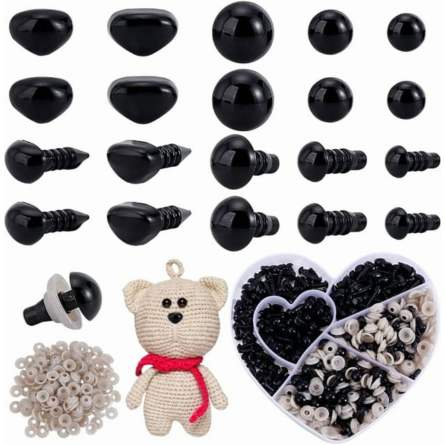 Kit de 280 piezas de ojos y narices de seguridad, 180 piezas de ojos de ganchillo de 5/6/8 mm, 100 piezas de narices de amigurumi de 8/10 mm, ojos negros para animales de peluche con arandela.