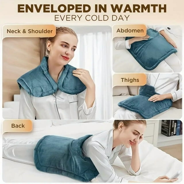 Dianli Back Pain Relief Heating Pad Instant Relief Neck and Shoulder Wrap Ergonomic Large Contoured Heated Wrap With Adjustable Strap Fast Heat up Washable Cover Heat Therapy Pad