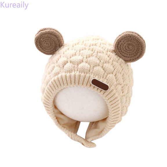 Kureaily Winter Baby Hat With Ear Soft Knitted For Boys Girls Toddler Cold Weather Windproof Warm Cap ,Outdoor Hats For Kids Size 3-12 Months ,Beige