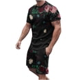 thumbnail image 2 of Xysaqa Casual Sport Short Sets for Men, Two Piece Summer Suit Floral Printed Crew Neck Short Sleeve Tee Shirts with Short Sweatpants Set M-5XL, 2 of 5