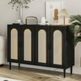 thumbnail image 1 of EDTara Rattan Sideboard Buffet Cabinet, 4 Doors Accent Storage Cabinet, Console Table Coffee Bar with Power Outlet, Adjustable Shelves for Kitchen, Dining Room, Hallway, Living Room, 1 of 8