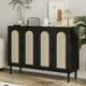 thumbnail image 1 of Yeshouse Aparador Buffet gabinete, 4 Rattan las puertas del armario de almacenamiento acento, consola de mesa de café con toma de corriente, 1 of 8