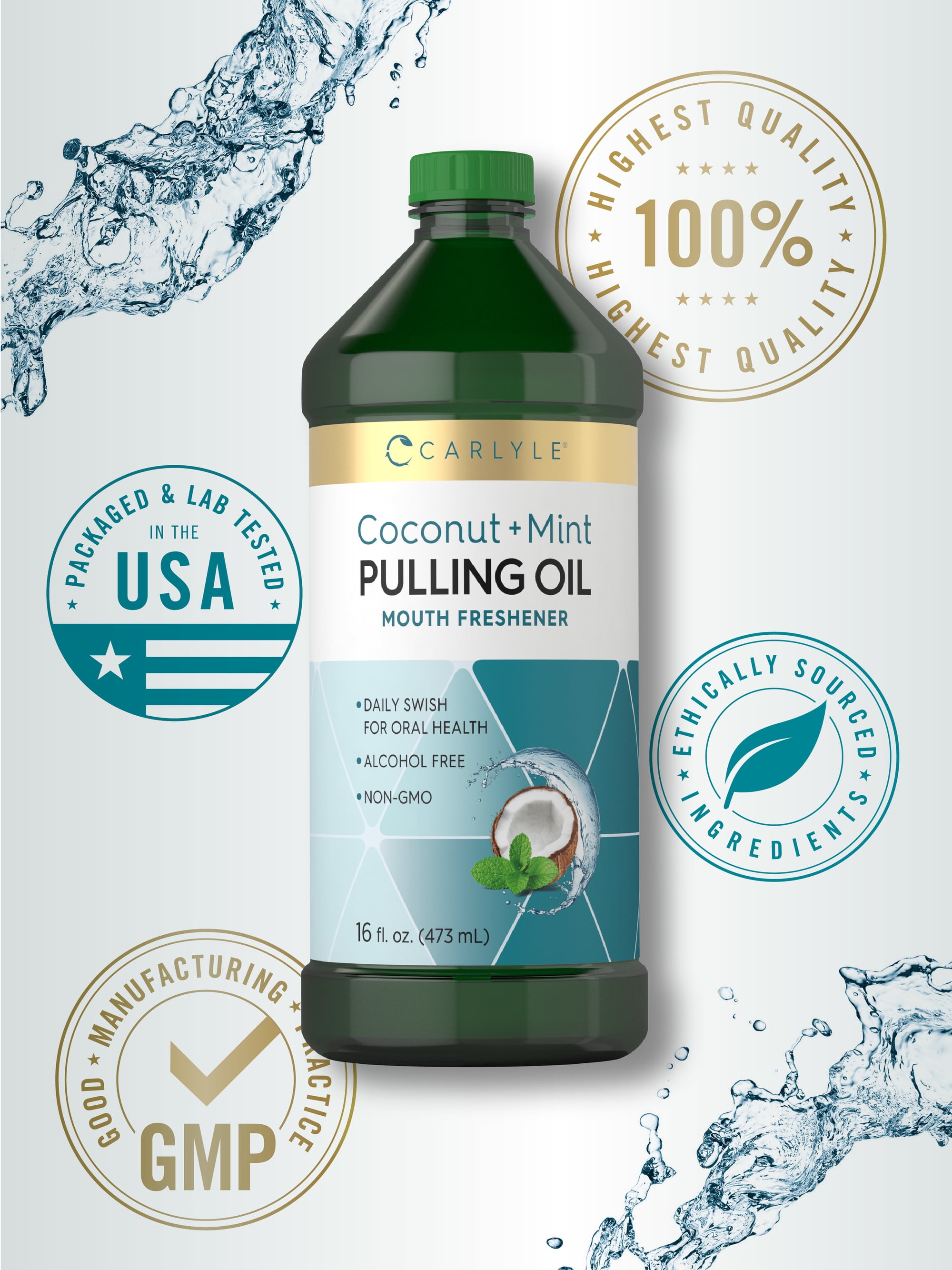 Pulling Oil for Teeth & Gums | 16 fl oz | 2 pack | Coconut and Mint | For Men and Women | by Carlyle
