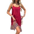 thumbnail image 3 of Vestido Bohemio con Bloques de Color para Mujer, Estilo Hawaiano, con Tirantes Finos y Vuelo. Rojo M, 3 of 10