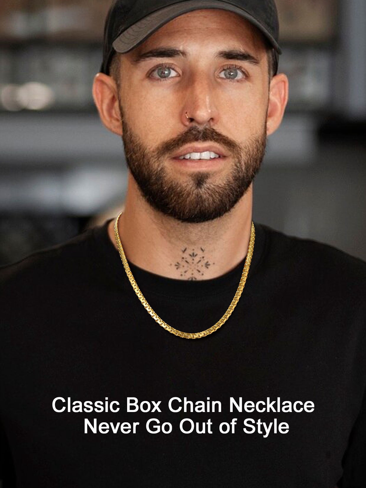 ChainsProMax Gold Plated Flat Box Chain for Men Necklace Stainless Steel 26inch 6mm Hip Hop Jewelry