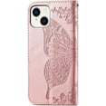 thumbnail image 3 of Wallet Case for iPhone 14 (Not fit 14 Max),3D Butterfly Pattern PU Leather Case with Magnetic Clasp and Cash Card Slots Holder Holster for iPhone 14 (6.1), HZD Rhinestone Rose Gold, 3 of 18
