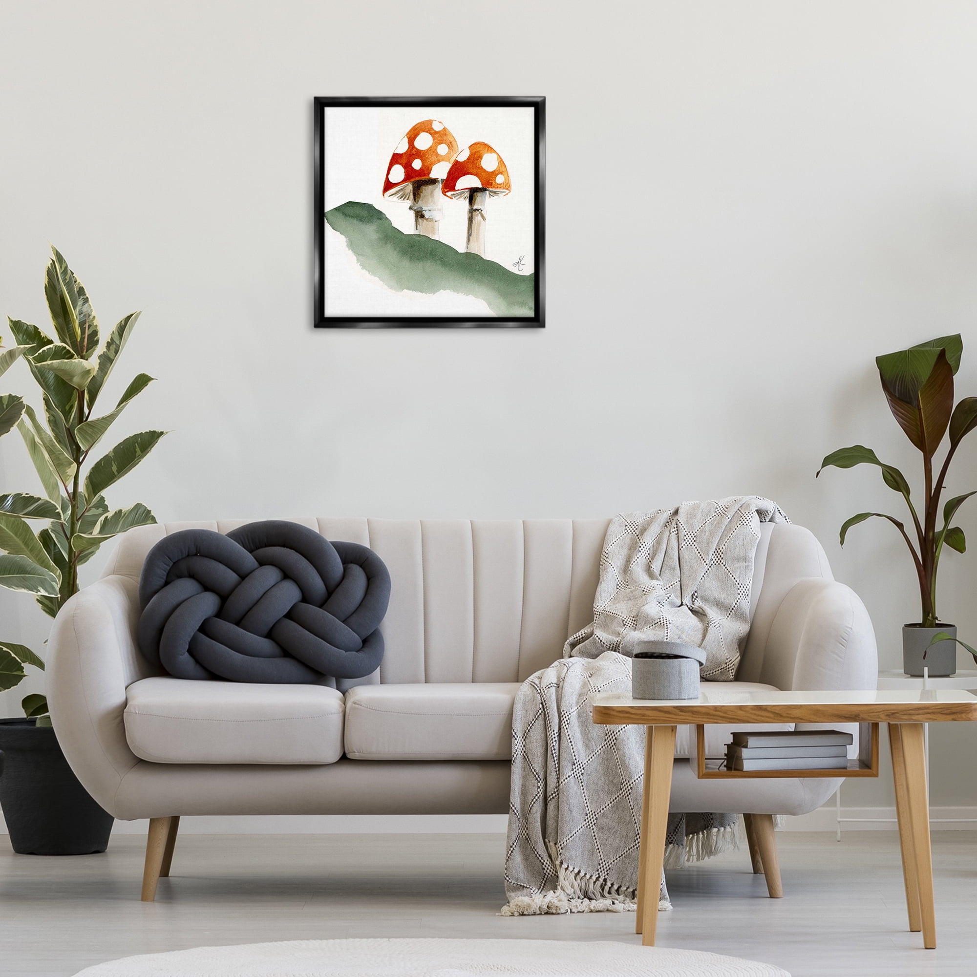 Stupell Industries Spotted Red Mushrooms Plants & Flowers Painting Black Floater Framed Canvas Art Print Wall Art, 25 x 25