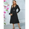 thumbnail image 5 of Women'S Long Sleeve Flared A Line Dress Wedding Guest Casual Semi Formal Office Lady Dresses with Belt Black L, 5 of 8