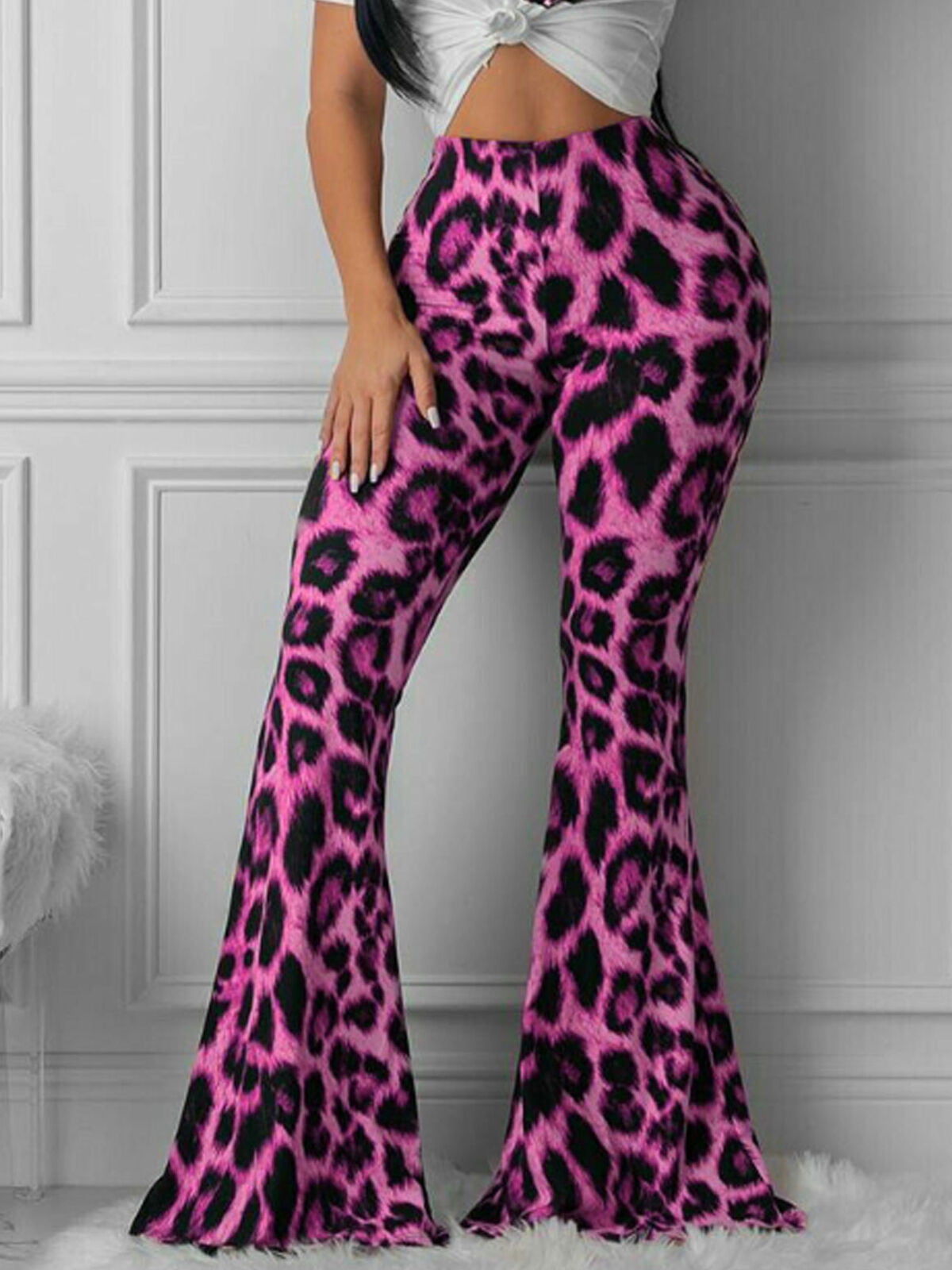 Leopard Flare Pants Bottom High Waist 