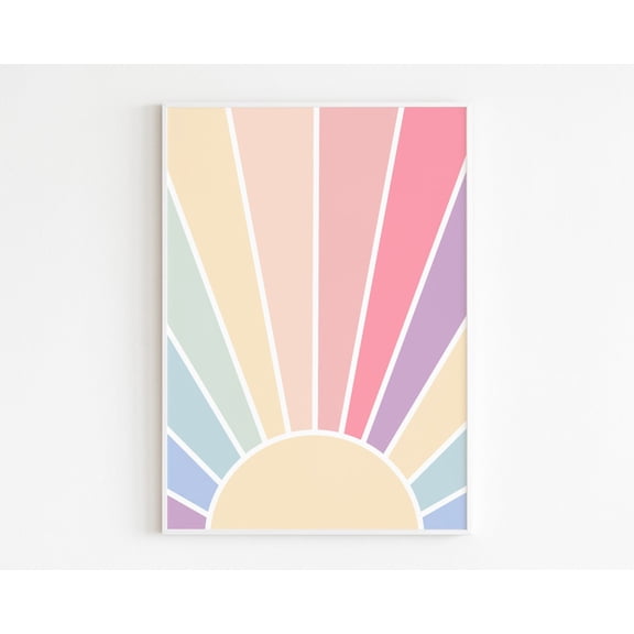 Danish Pastel Decor Rainbow Sunburst Wall Art, Room Decor Aesthetic Teen Girls Home Decor #4059, Unframed Poster Size 8x12