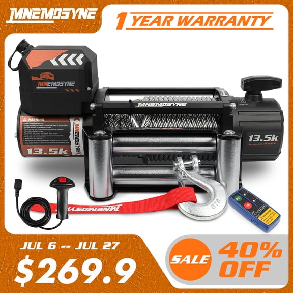 MNEMOSYNE 13500lb Electric Winch 12v Steel Cable Towing Truck Jeep Winch Wireless Remote Control 4WD