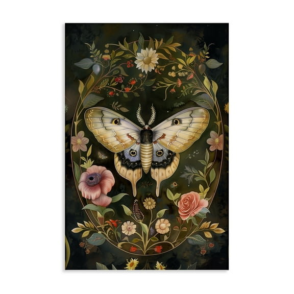 Stupell Industries Victorian Botanicals & Moth Floral Painting Wrapped Canvas Canvas Art Print Wall Art, 16 x 24