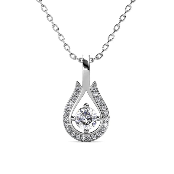 Cate & Chloe Bernadette 18k White Gold Plated Teardrop Necklace with Swarovski Crystals for Women