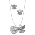thumbnail image 1 of Delight Jewelry Silvertone Sisters Rock on AB Crystal Heart Silver tone Guardian Angel Charm Necklace and Stud Earrings, 1 of 4