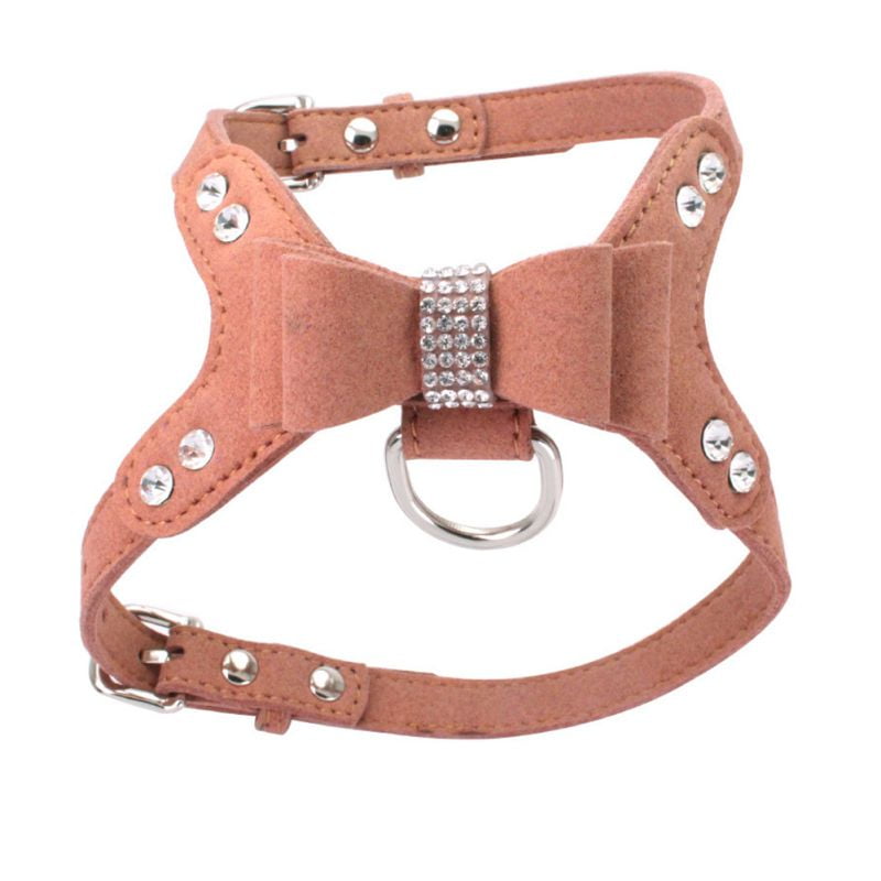 Soft Suede Leather Dog Harness Rhinestone Pet Vest Velvet & Leather