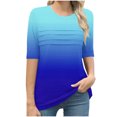 thumbnail image 6 of FRSASU Women's Summer Tops Gradient Fashion Wrinkled Round Neck 3/4 Sleeve T-shirt Loose-fitting Cropped Sleeve Top Blue L, 6 of 6