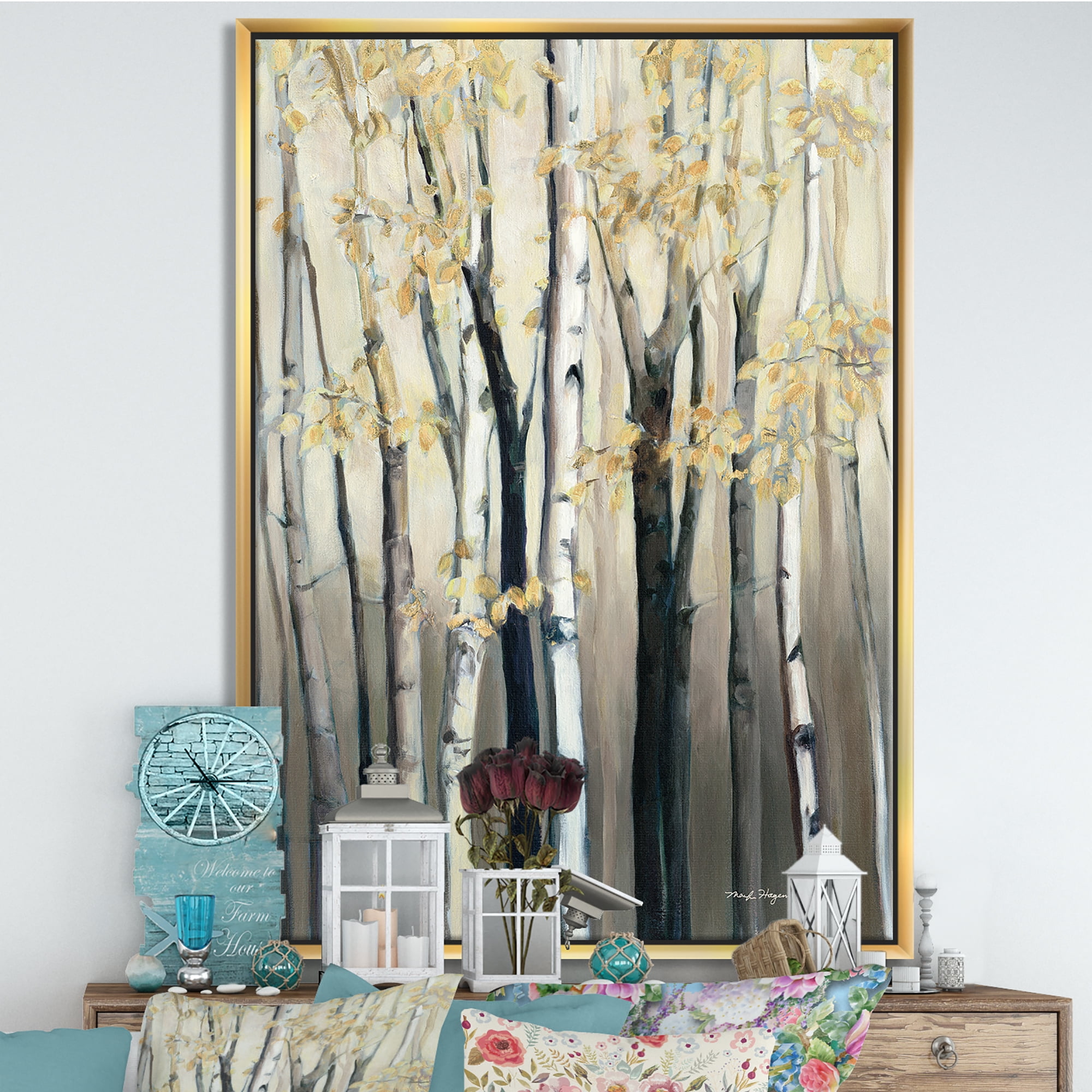 Designart ' Golden Birch Forest III ' Farmhouse Framed Canvas