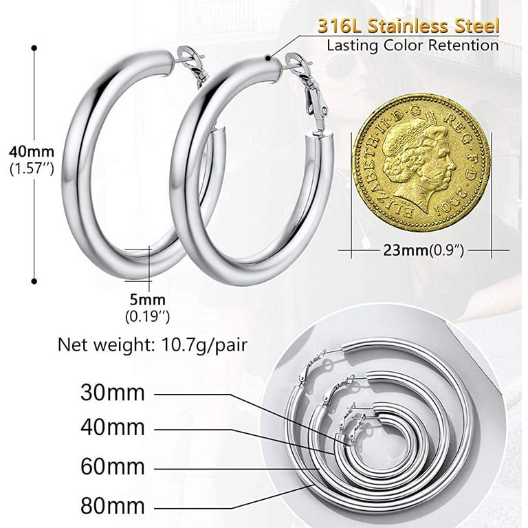 PROSTEEL Chunky Hoop Earring for Women Girls Big Stainless Steel Silver  Circle Earrings for Party Jewelry Gift for Mother Wife, 80mm 