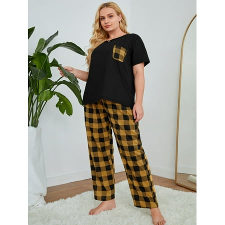 

Multicolor Casual Women s Plus Gingham Print Pajama Set 1XL(14) Y22001D
