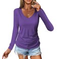 thumbnail image 2 of ZyeKqe Womens Long Sleeve T Shirts Casual V Neck Top Solid Color Summer Top Loose Fitting Tees, 2 of 8