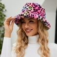 thumbnail image 4 of Xfvqtps Womens Fulffy Bucket Hat Fuzzy Leopard Print Fashion Thickened Windproof Coldproof Warm Winter Fishing Hat Hot Pink, 4 of 7
