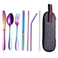 thumbnail image 2 of Juego de pajitas de acero inoxidable para exteriores, cuchillo, tenedor, cuchara, palillos, vajilla portátil, bolsa occidental, 2 of 6