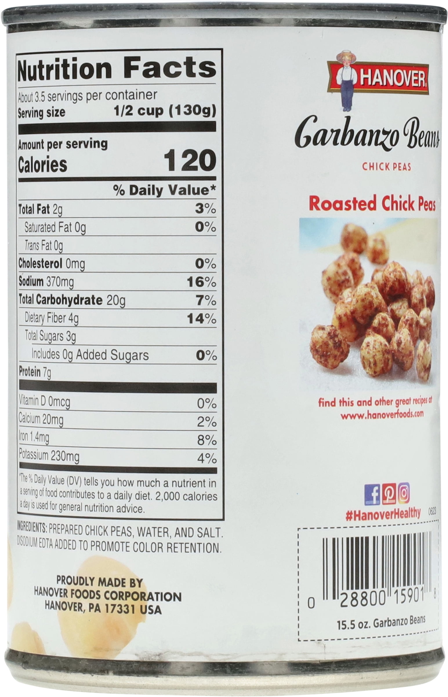 (12 pack) Hanover Garbanzo Beans Chick Peas, 15.5 oz Can – Rich-in-Fiber Garnish for Salads and Everyday Meals