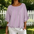 thumbnail image 2 of Asxite Womens Tops Short Sleeve Trendy Striped Ruffle Round Neck Breathable Loose Casual Blouse, 2 of 5
