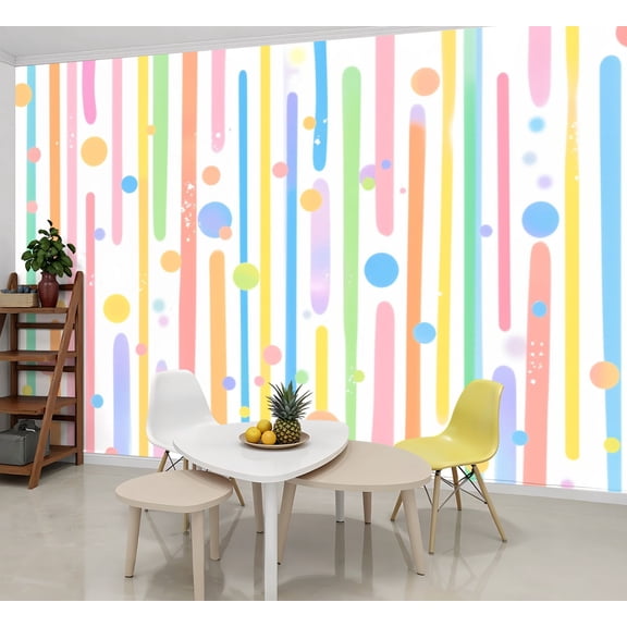 Wallpaper Colorful Abstract Stripes Dots Pastel Hues Peel and Stick Wall Murals 69"H x 96"W Removable PVC Wall Paper Self-Adhesive Wall Paintings Art Decor for Bedroom Living Room