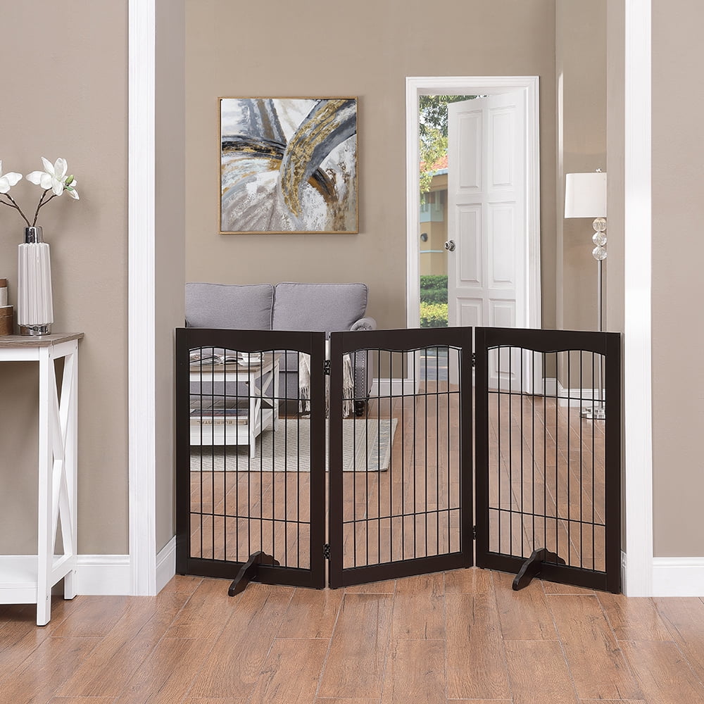 Unipaws Freestanding Wire Pet Gate, Wooden Dog Gates with 2PCS Support