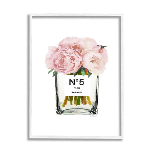 Stupell Industries Fashion Designer Flower Bottle Pink Watercolor White Framed Art Print Wall Art, 11x14, by Amanda Greenwood