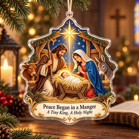 Christmas Acrylic Ornament Nativity Manger Tree Hanging for Christian Families
