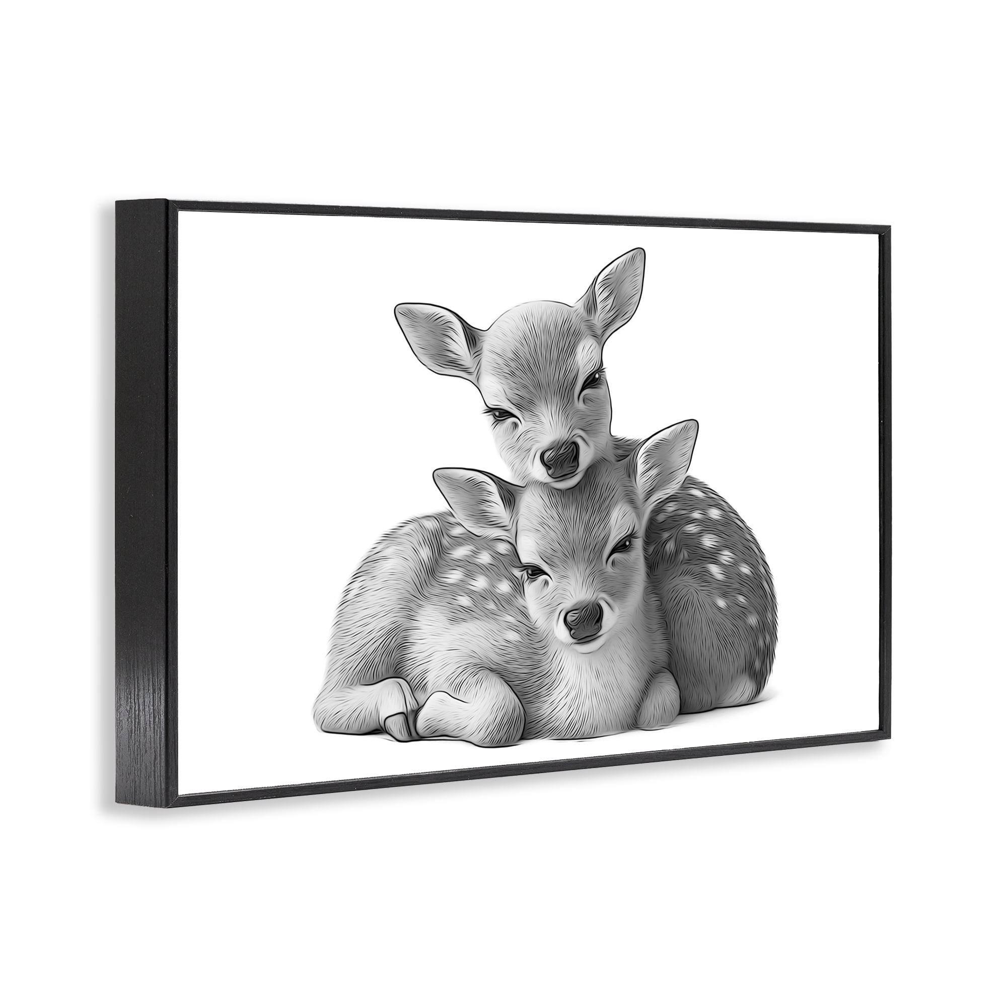 Stupell Industries Two Cuddling Fawns Animals & Insects Painting Black Framed Art Print Wall Art, 24 x 16