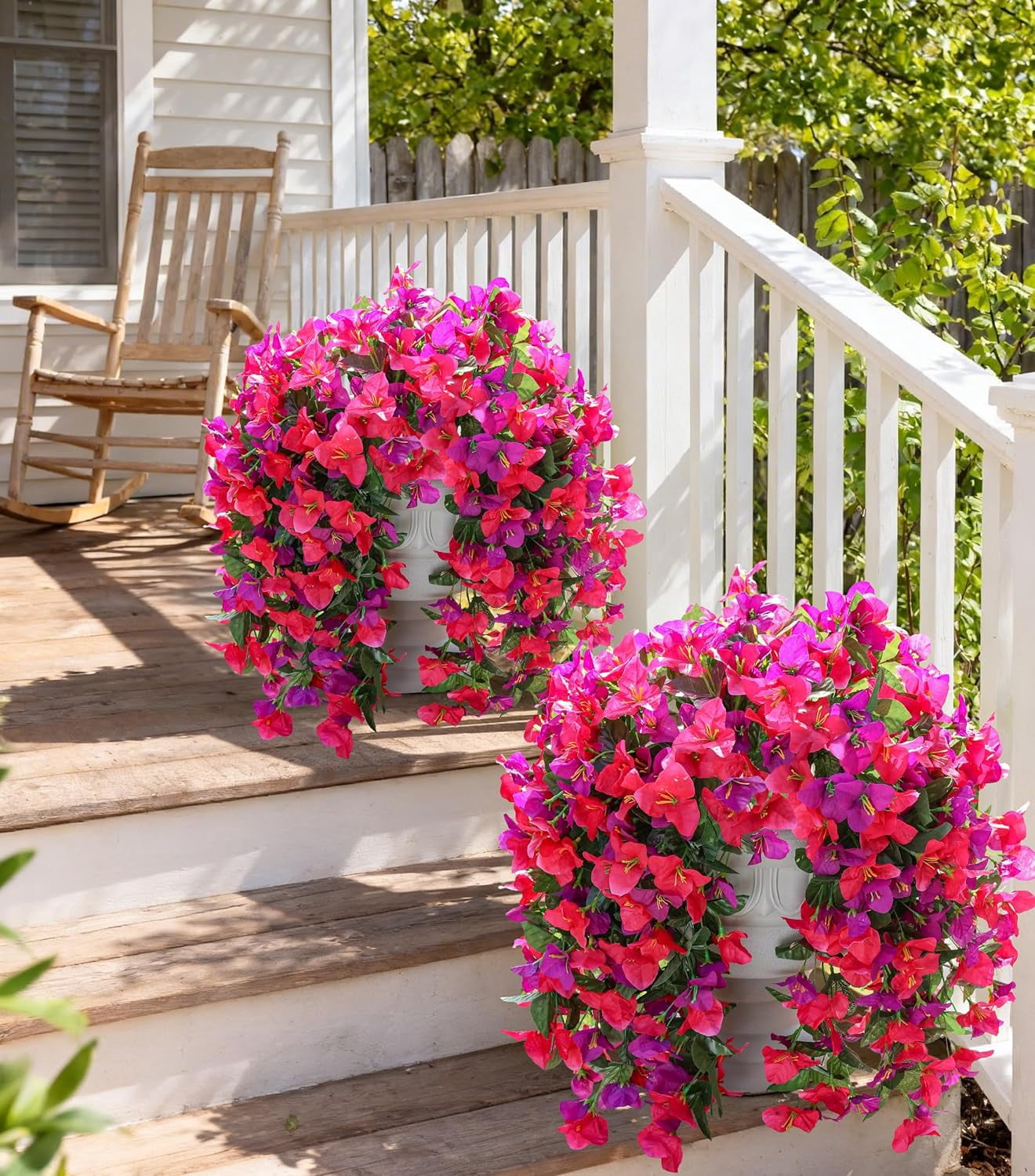 Faux Bougainvillea Artificial Flowers Plants for Outdoors Outside Decoration, 2 PCS White Fake Flowers UV Resistant Look Real Silk Long Trailing Vines