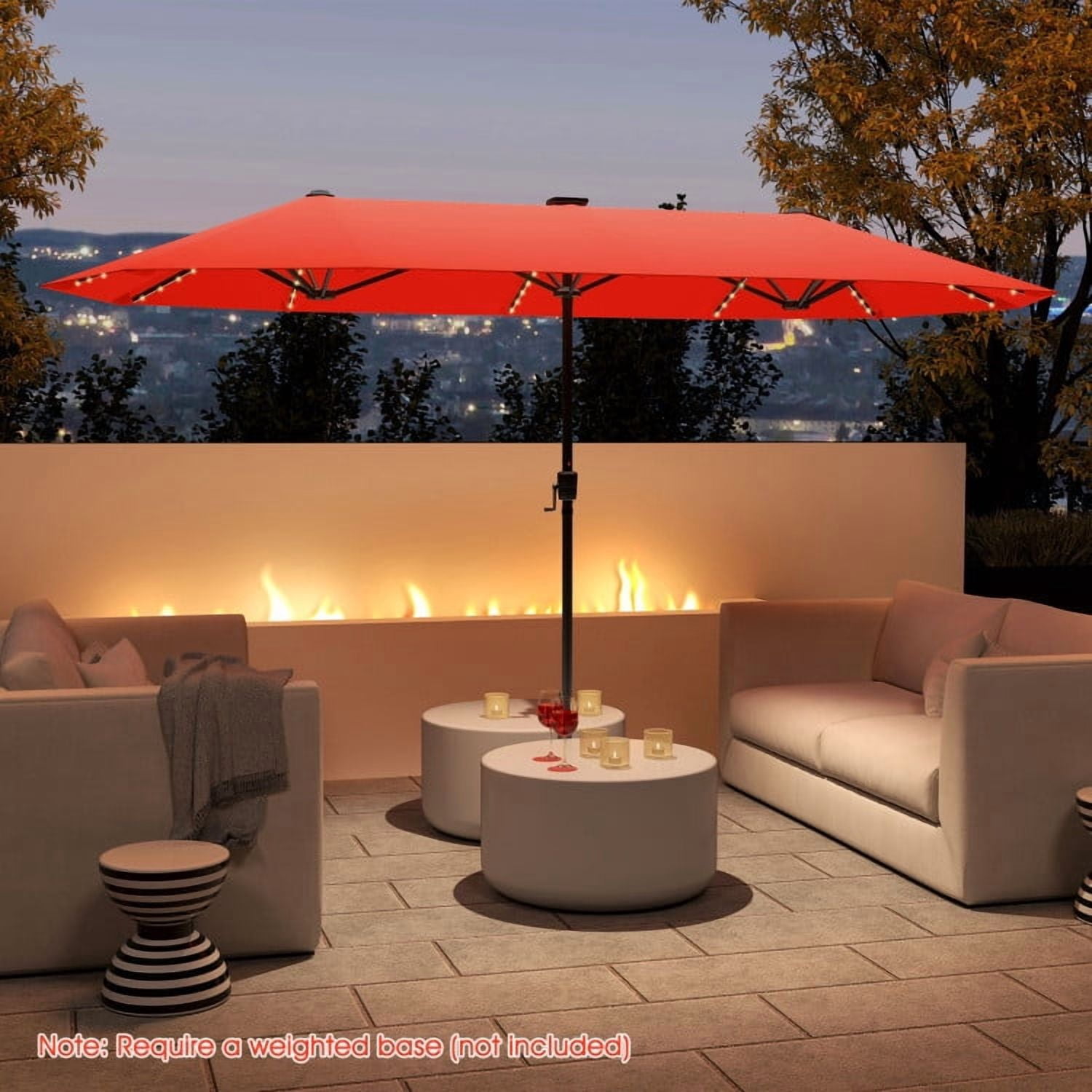 GVN Outdoor Patio Umbrella,Patio Umbrella,13 FT Large Patio Umbrella with LED Solar Lights and Crank Handle-Orange