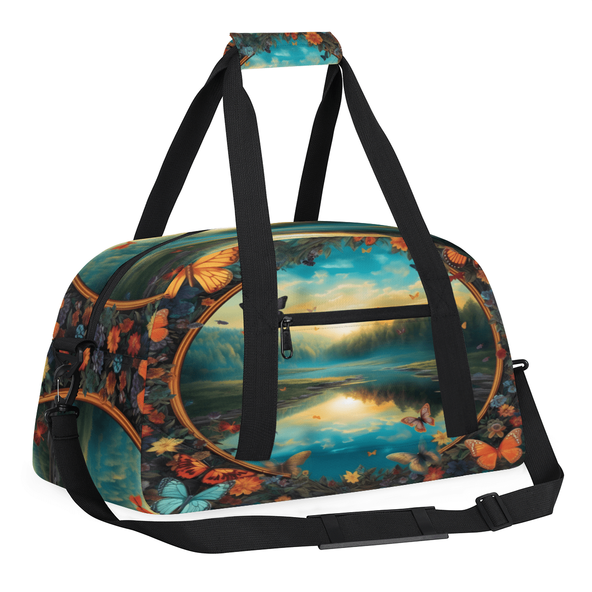 Herdesigns Landscape Sports Duffle Bag for Women & Men, Butterfly Gym Bag Dance Bag Overnight Bag Carry On Weekender Travel Bag