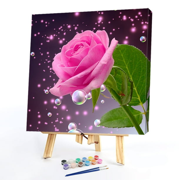 Cuadros Decorativos Pintura al óleo de rosa rosa por números, cuadro sin marco pintado a mano, adorno de arte para el hogar Tmvgtek embutido en tela