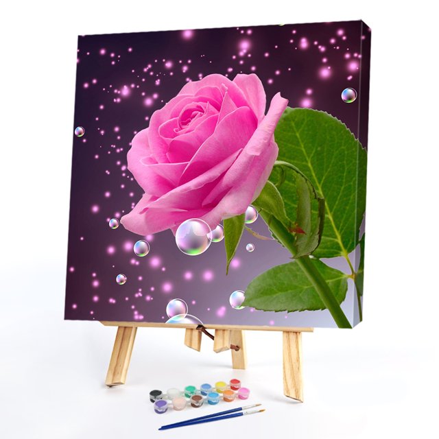 Cuadros Decorativos Pintura al óleo de rosa rosa por números, cuadro sin marco pintado a mano, adorno de arte para el hogar Tmvgtek embutido en tela