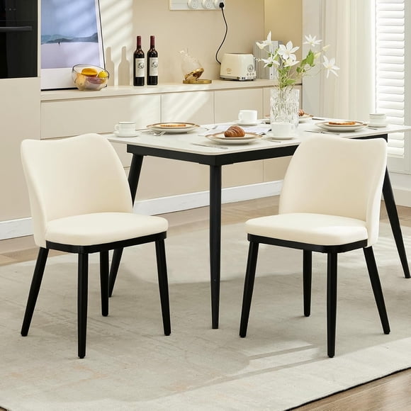 Qinaqin Set de 2 Beige Velvet cm Profundidadining Chairs con Negro Madera Legs y Padded Seat