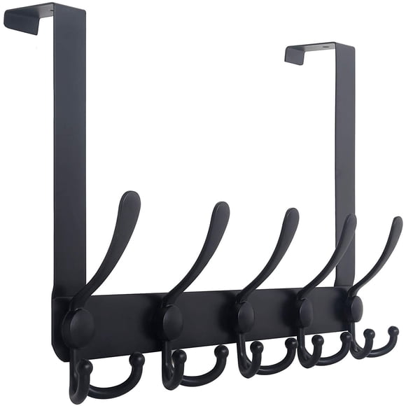 Crochet par-Dessus la Porte Porte-Manteau Porte-Manteaux avec 5 Crochets Tri pour Suspendre des Manteaux, Porte-Serviettes de Porte Porte-Serviettes Porte-Manteau par-Dessus la Porte Porte-Manteaux pour Salle de Bain, derrière la Porte, Noir