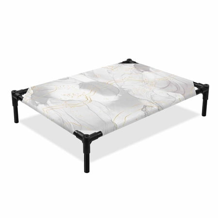 Gray Gradient Marble Elevated Dog Bed Golden Lines Cooling Breathable Outdoor Raised Dog Cot Bed with Metal Frame Non-Slip Feet for Medium Dog 24x20in